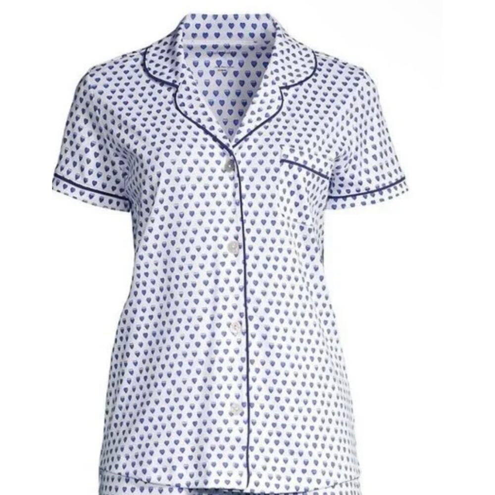 Roller Rabbit Heart Print Short Sleeve Pajama Top – Blue/White – S